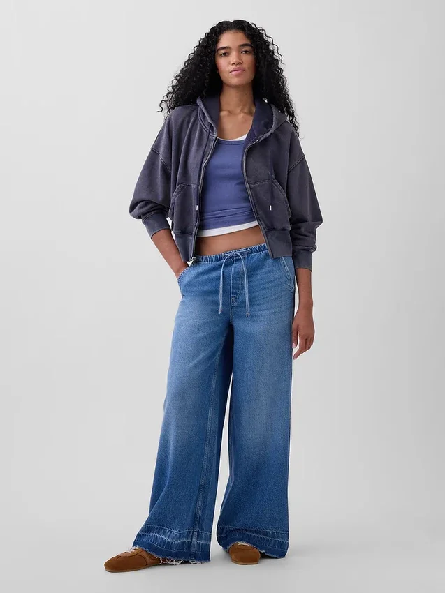Jeans baggy ultra-doux à taille mi-haute