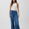 Jeans baggy ultra-doux à taille mi-haute