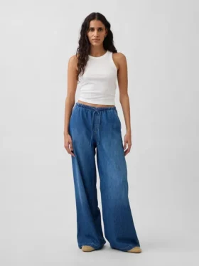 Jeans baggy ultra-doux à taille mi-haute