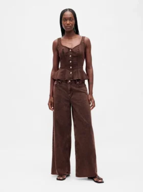 Jeans baggy ultra-doux à taille mi-haute