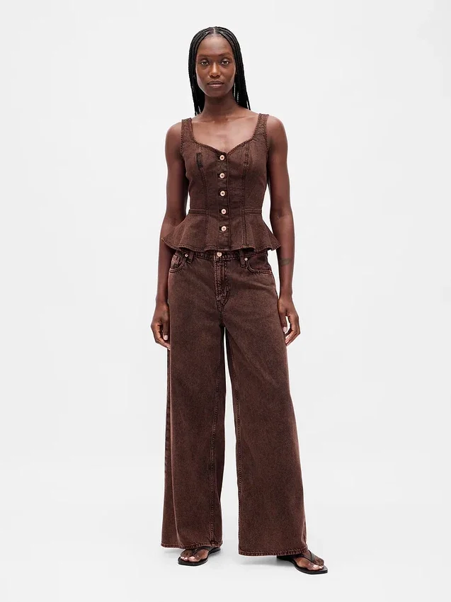 Jeans baggy ultra-doux à taille mi-haute