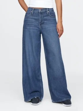 Jeans baggy ultra-doux à taille mi-haute