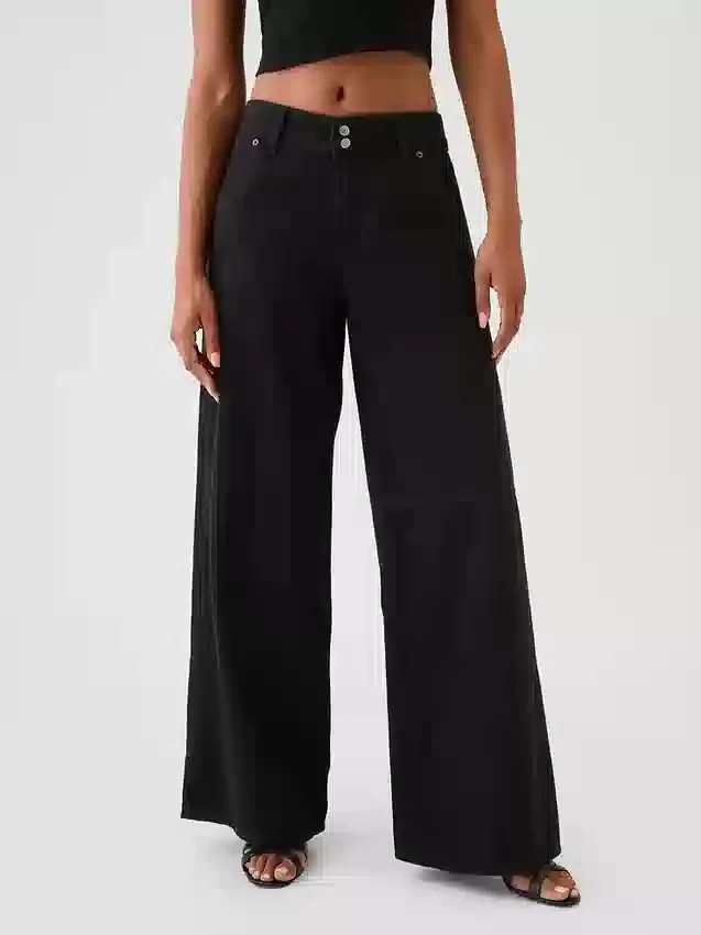 Jeans baggy ultra-doux à taille mi-haute