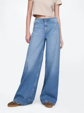 Jeans baggy ultra-doux à taille mi-haute