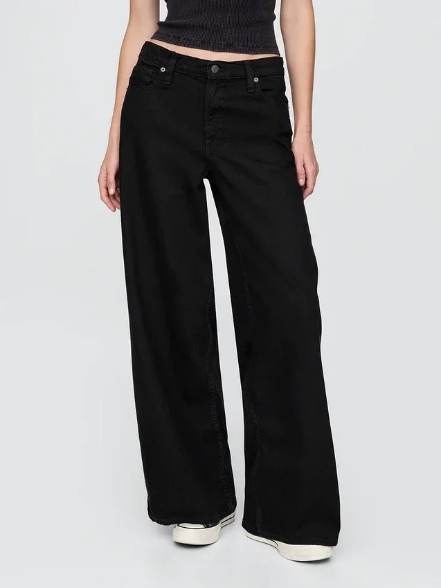 Jeans baggy ultra-doux à taille mi-haute