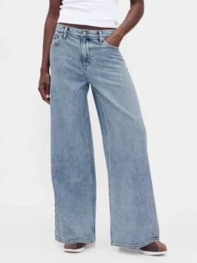 Jeans baggy ultra-doux à taille mi-haute