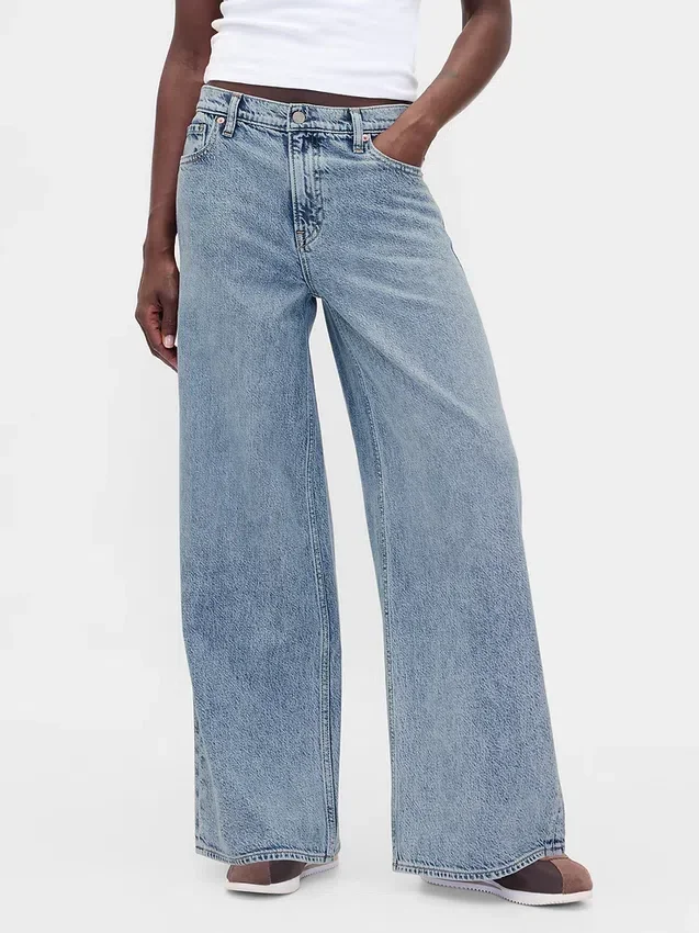 Jeans baggy ultra-doux à taille mi-haute