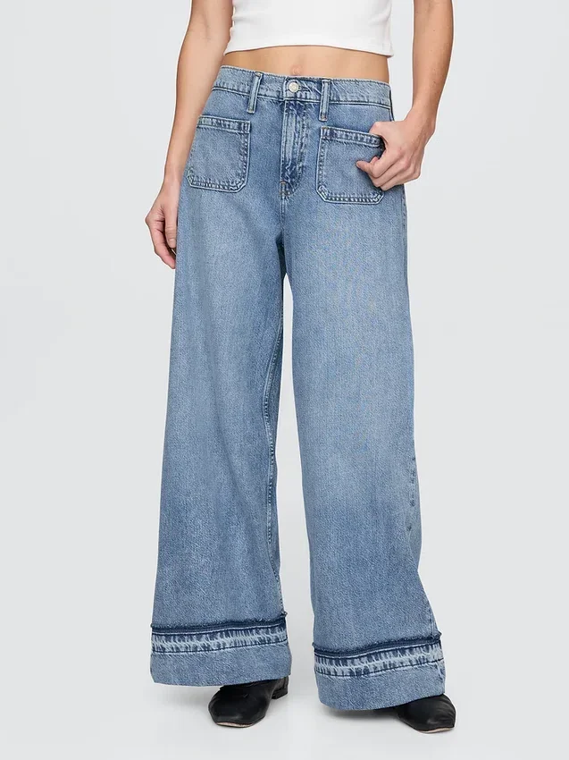 Jeans baggy ultra-doux à taille mi-haute