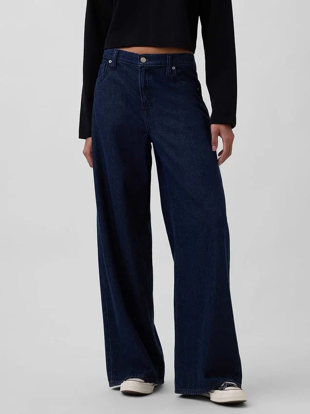 Jeans baggy ultra-doux à taille mi-haute