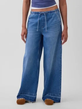 Jeans baggy ultra-doux à taille mi-haute