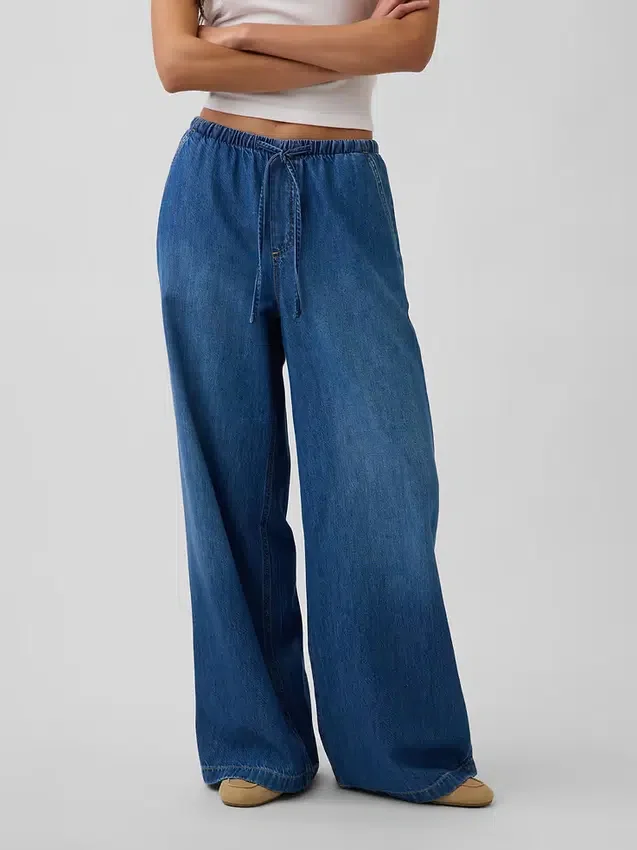 Jeans baggy ultra-doux à taille mi-haute
