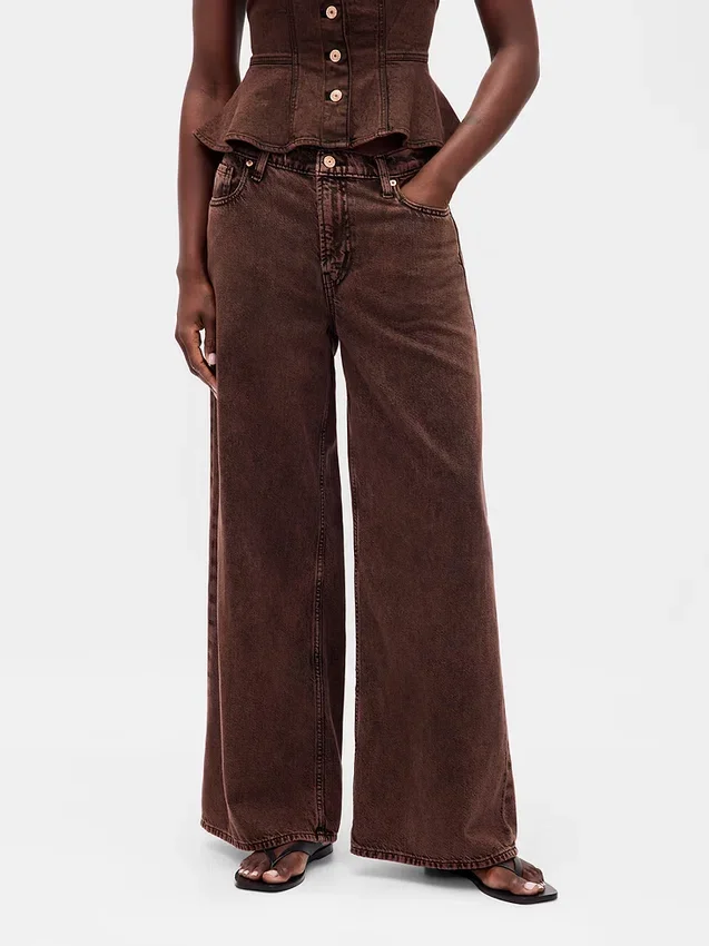 Jeans baggy ultra-doux à taille mi-haute