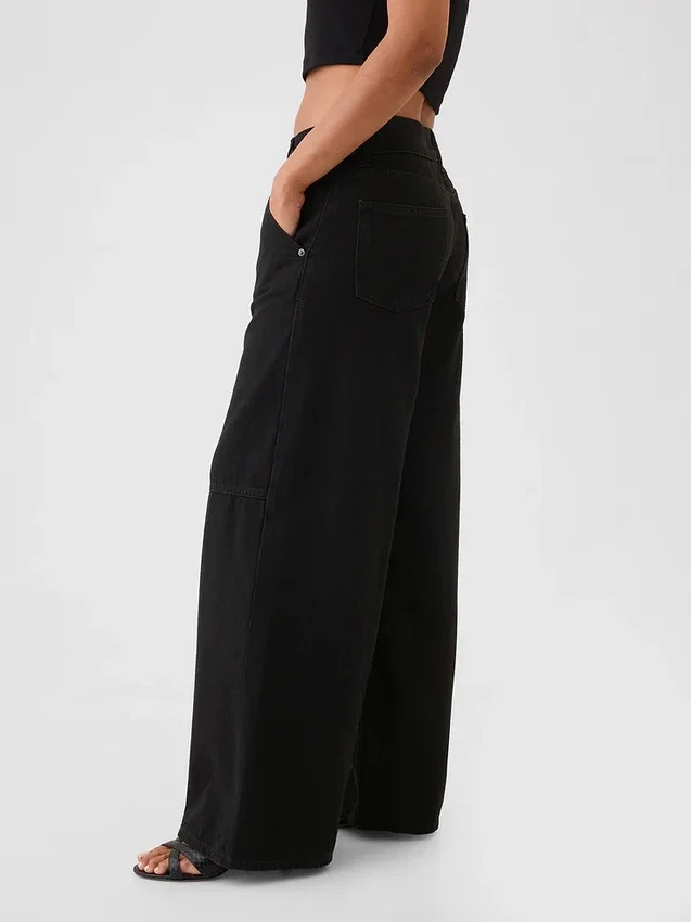 Jeans baggy ultra-doux à taille mi-haute