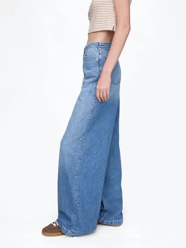 Jeans baggy ultra-doux à taille mi-haute