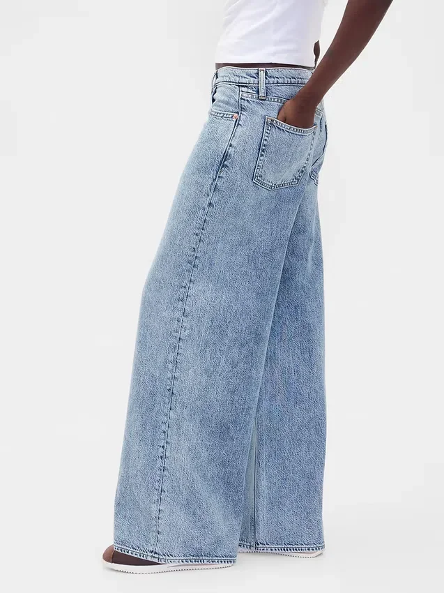 Jeans baggy ultra-doux à taille mi-haute