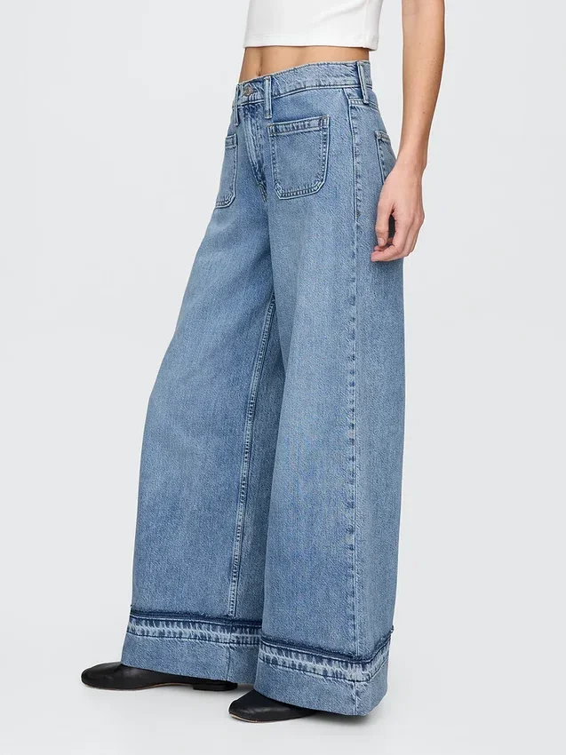 Jeans baggy ultra-doux à taille mi-haute