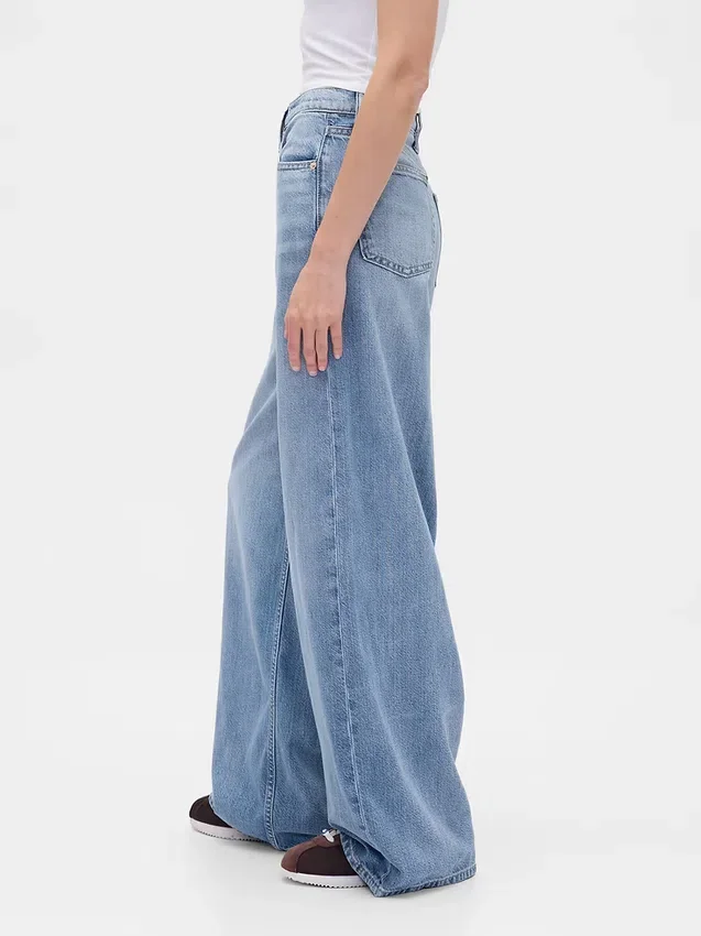Jeans baggy ultra-doux à taille mi-haute