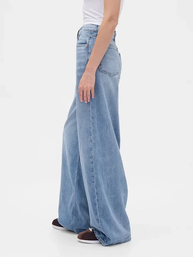 Jeans baggy ultra-doux à taille mi-haute