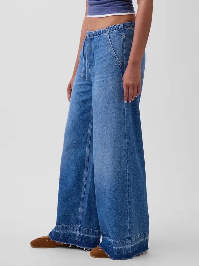 Jeans baggy ultra-doux à taille mi-haute