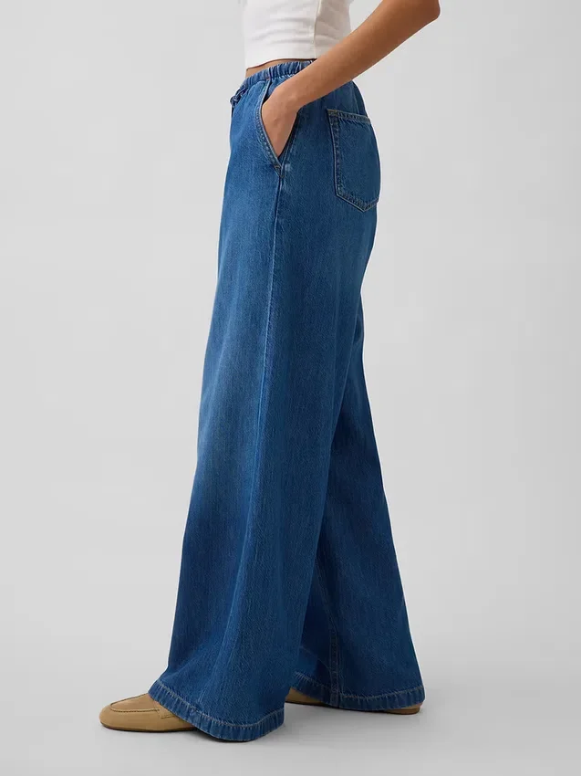 Jeans baggy ultra-doux à taille mi-haute