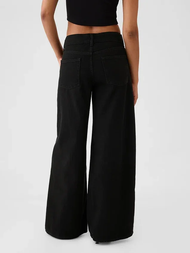 Jeans baggy ultra-doux à taille mi-haute
