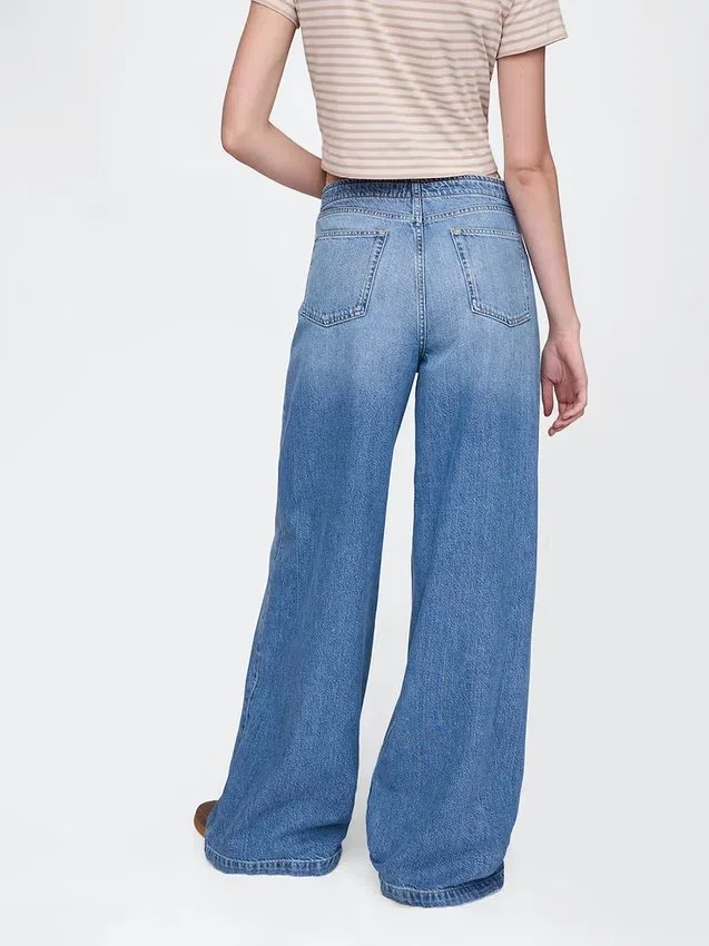 Jeans baggy ultra-doux à taille mi-haute