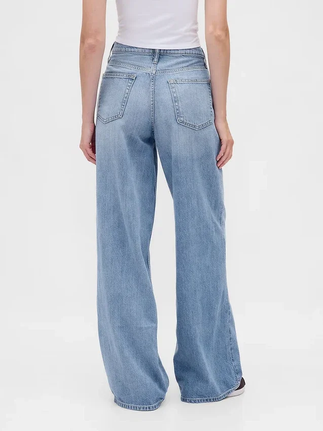 Jeans baggy ultra-doux à taille mi-haute
