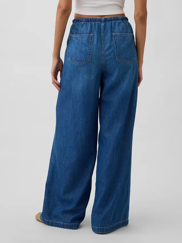 Jeans baggy ultra-doux à taille mi-haute