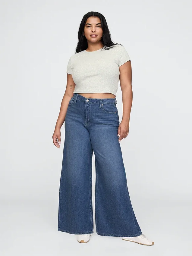 Jeans baggy ultra-doux à taille mi-haute