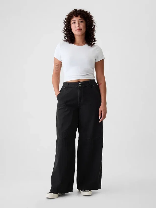 Jeans baggy ultra-doux à taille mi-haute