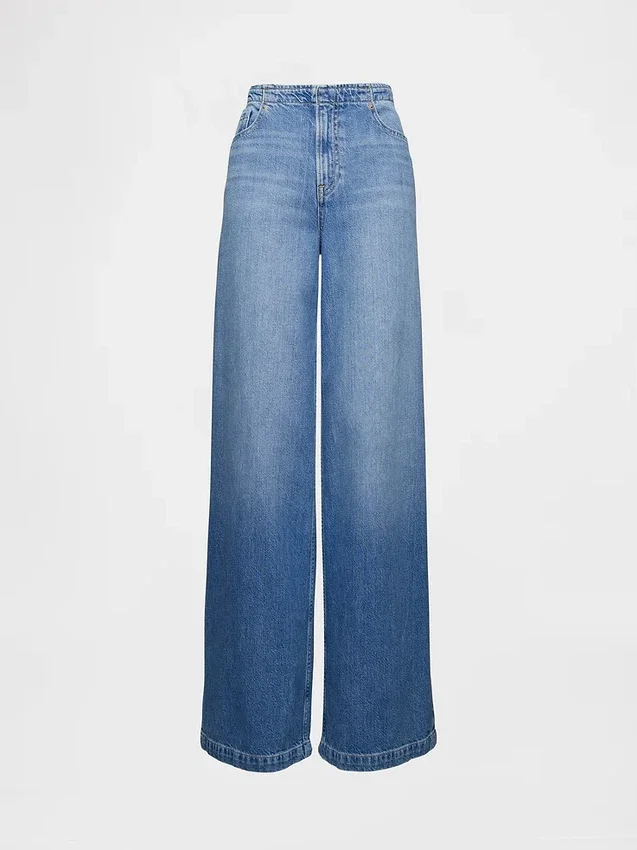 Jeans baggy ultra-doux à taille mi-haute