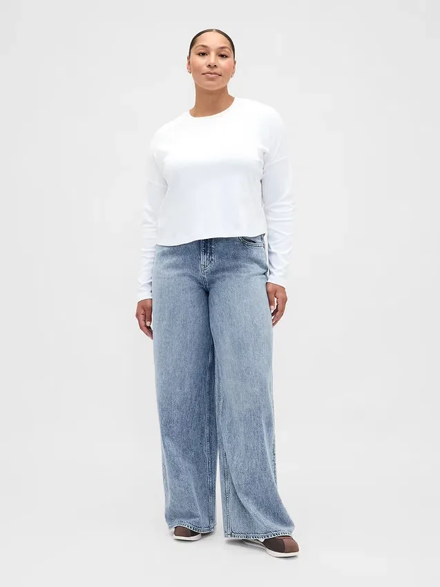 Jeans baggy ultra-doux à taille mi-haute