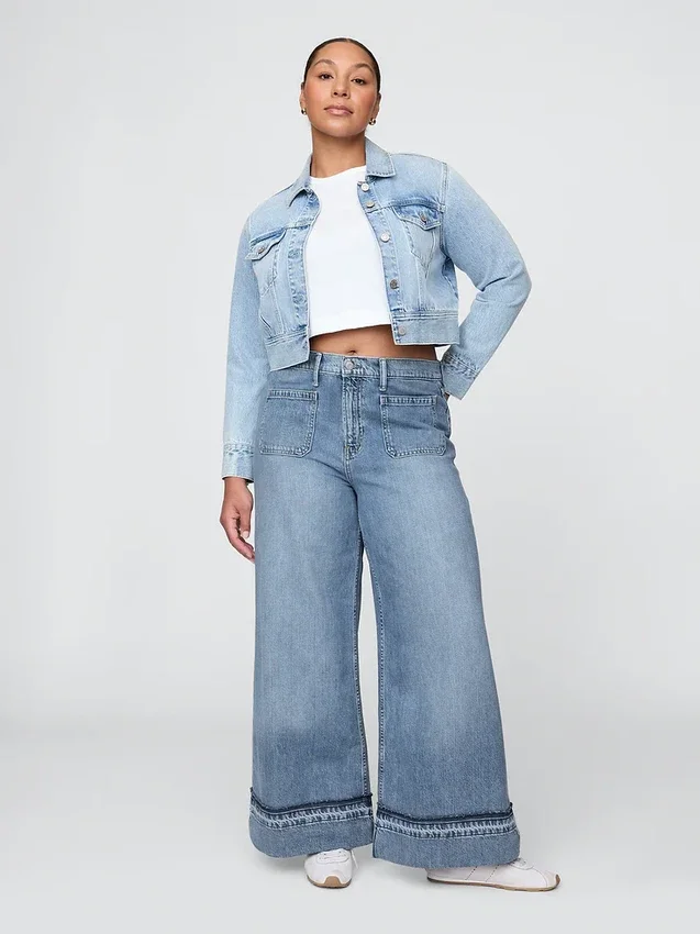 Jeans baggy ultra-doux à taille mi-haute