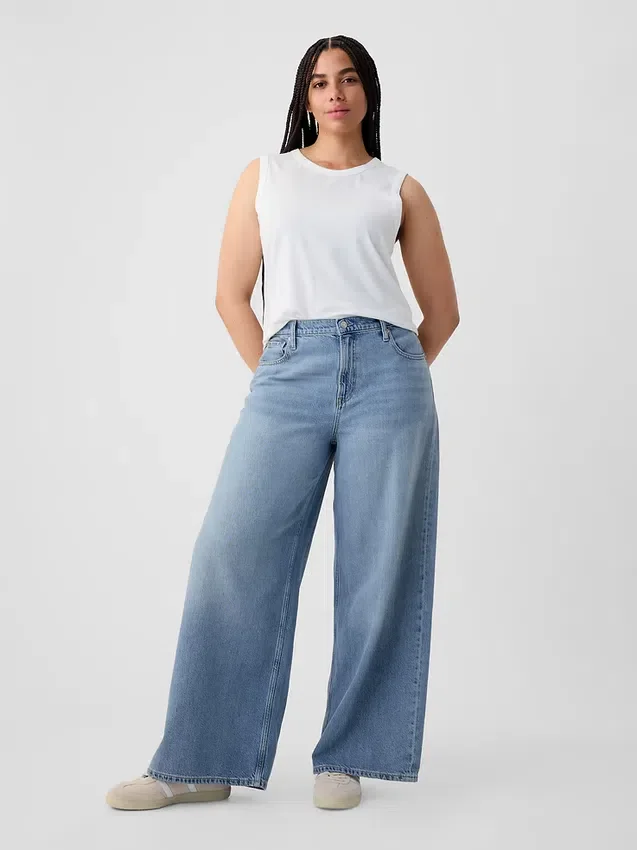 Jeans baggy ultra-doux à taille mi-haute