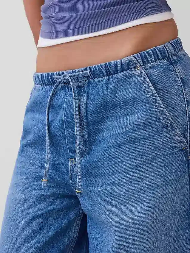 Jeans baggy ultra-doux à taille mi-haute