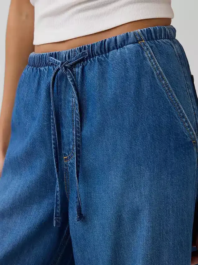 Jeans baggy ultra-doux à taille mi-haute