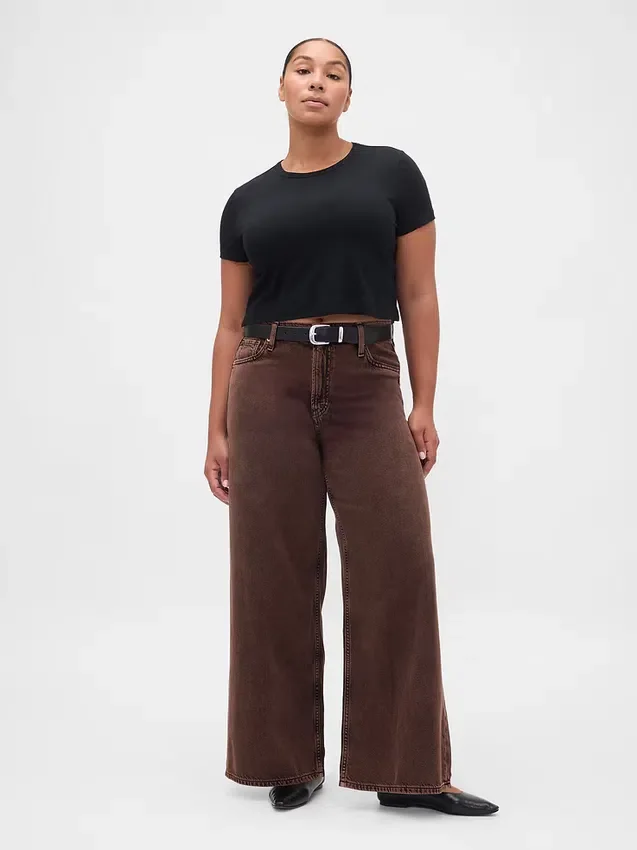 Jeans baggy ultra-doux à taille mi-haute