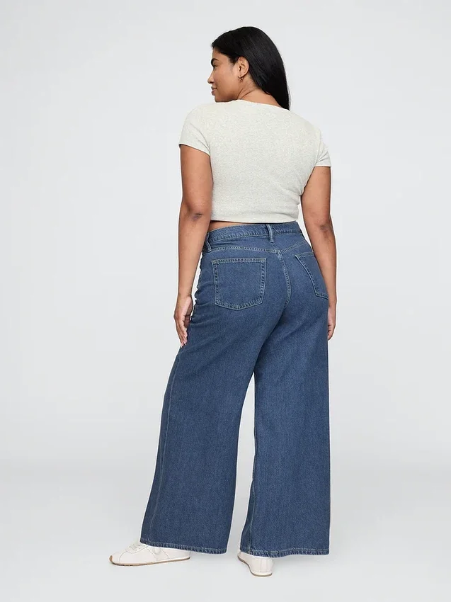Jeans baggy ultra-doux à taille mi-haute