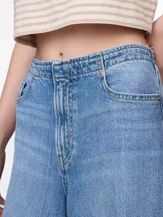 Jeans baggy ultra-doux à taille mi-haute