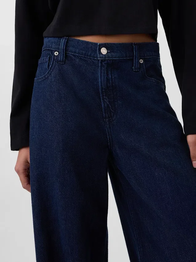 Jeans baggy ultra-doux à taille mi-haute