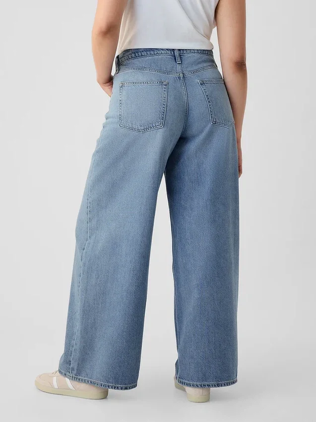 Jeans baggy ultra-doux à taille mi-haute