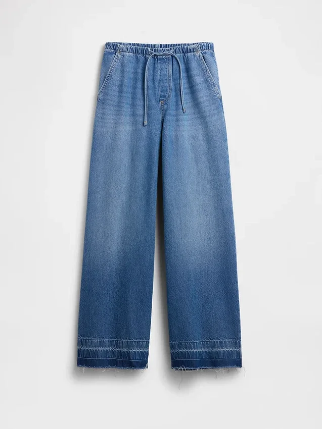 Jeans baggy ultra-doux à taille mi-haute