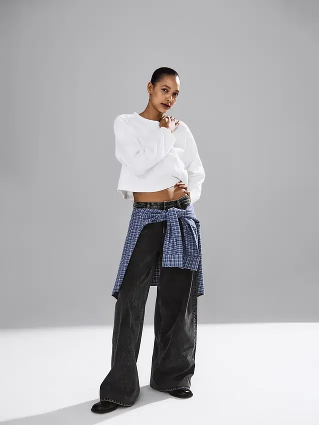 Jeans baggy ultra-doux à taille mi-haute