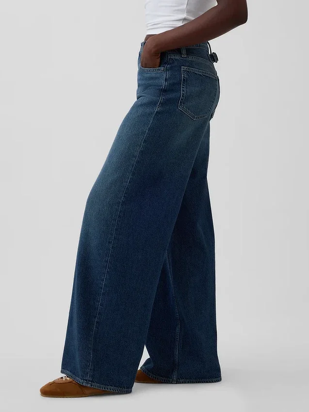 Jeans baggy ultra-doux à taille mi-haute et boucle