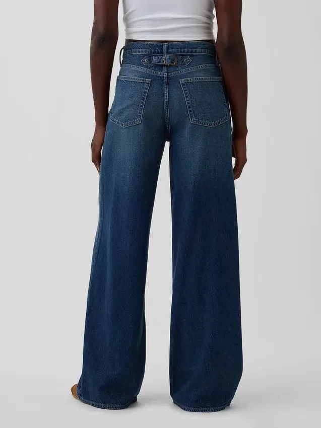 Jeans baggy ultra-doux à taille mi-haute et boucle