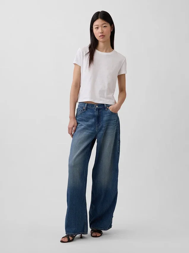 Jeans baggy ultra-doux à taille mi-haute et clous