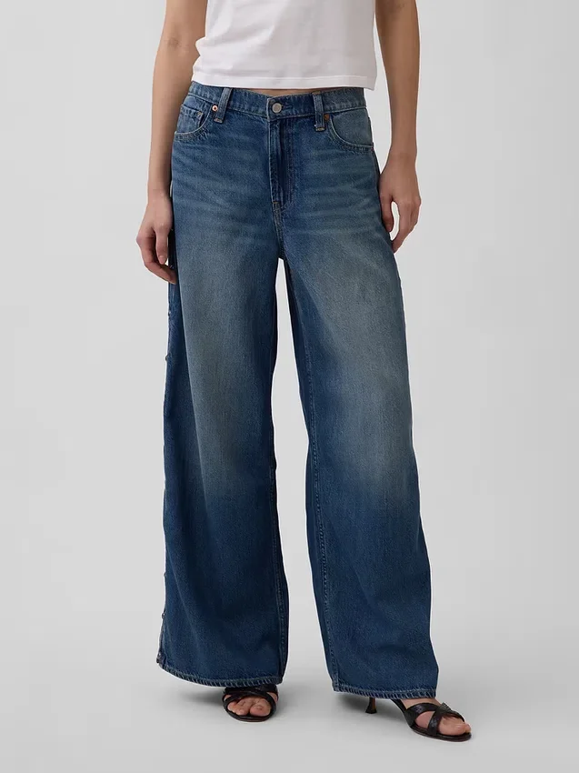 Jeans baggy ultra-doux à taille mi-haute et clous