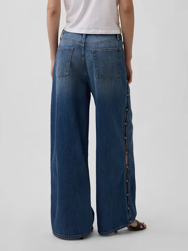 Jeans baggy ultra-doux à taille mi-haute et clous