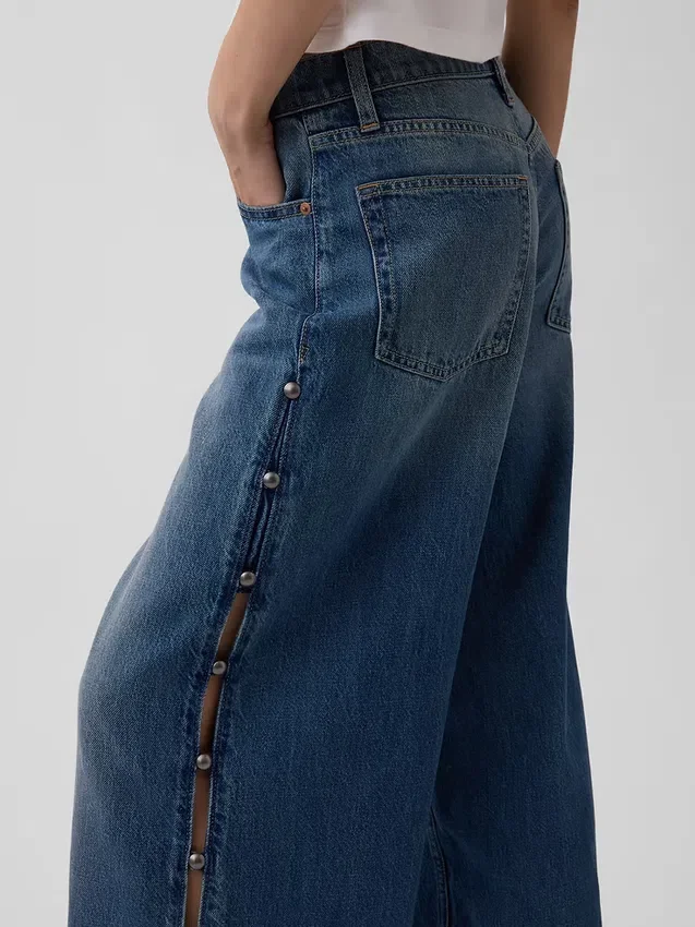 Jeans baggy ultra-doux à taille mi-haute et clous
