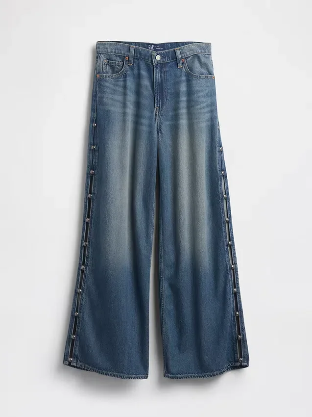 Jeans baggy ultra-doux à taille mi-haute et clous